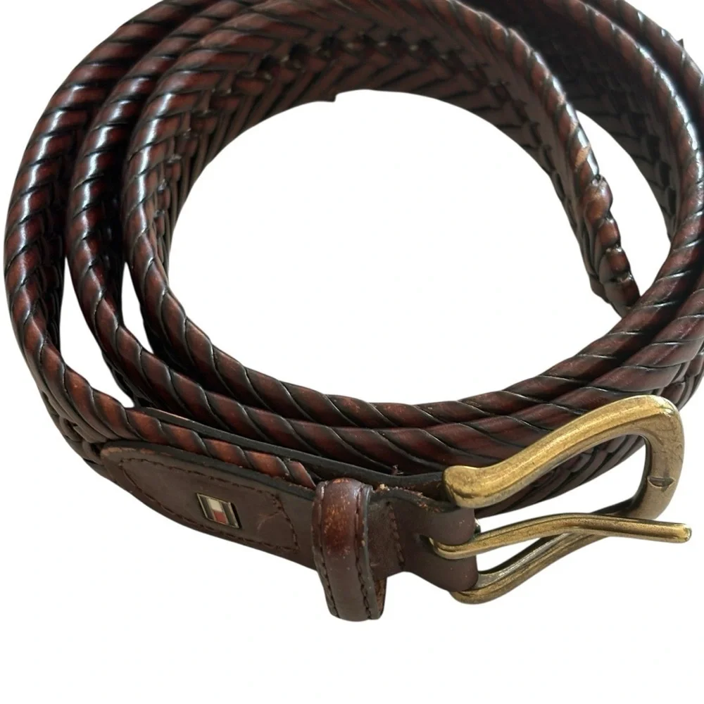 Tommy Hilfiger Mens Brown Woven Braided Leather Belt Size 40